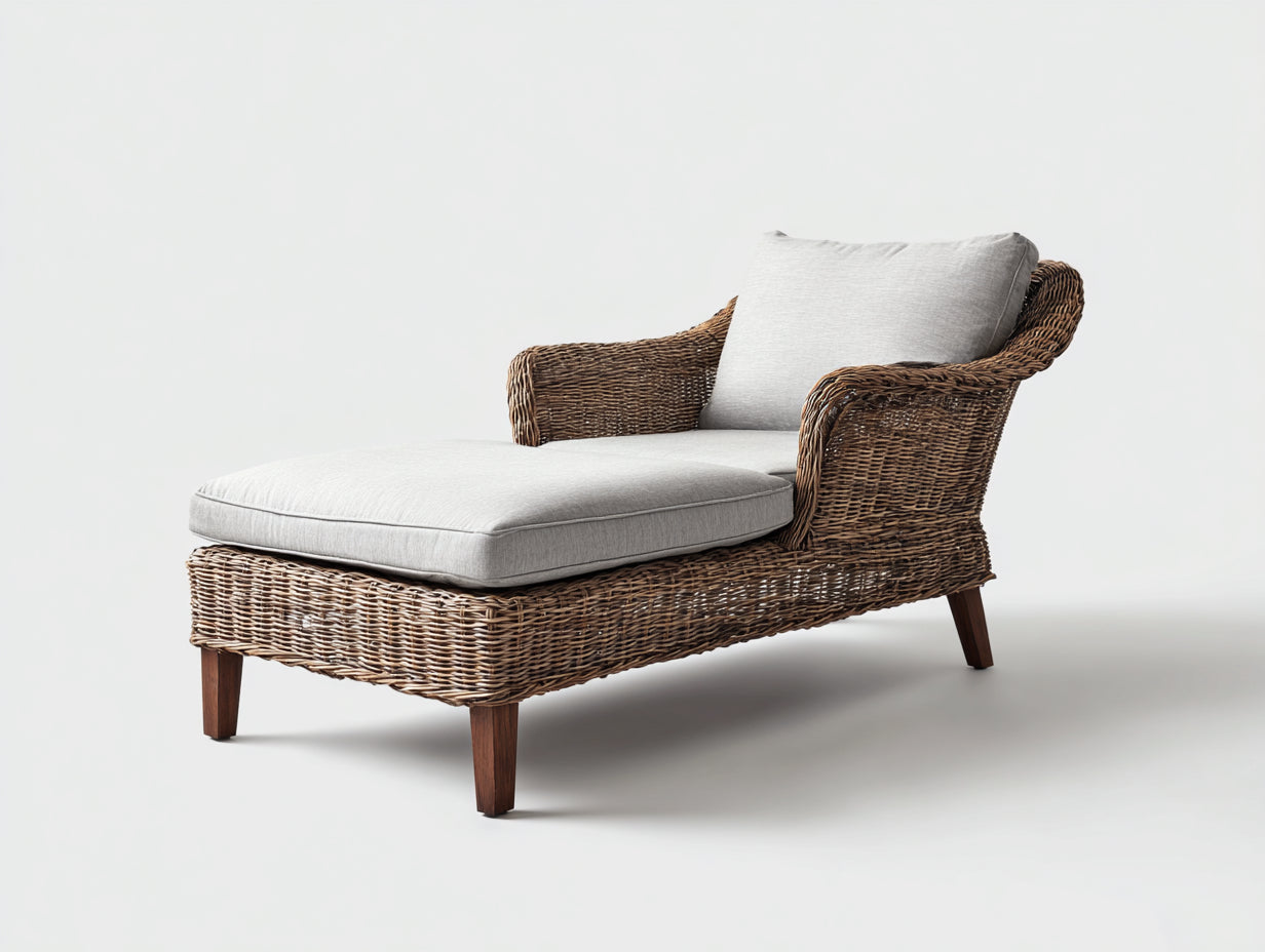 Bain de soleil en rotin bois naturel style contemporain élégant 170x65x85 cm design détente extérieur
