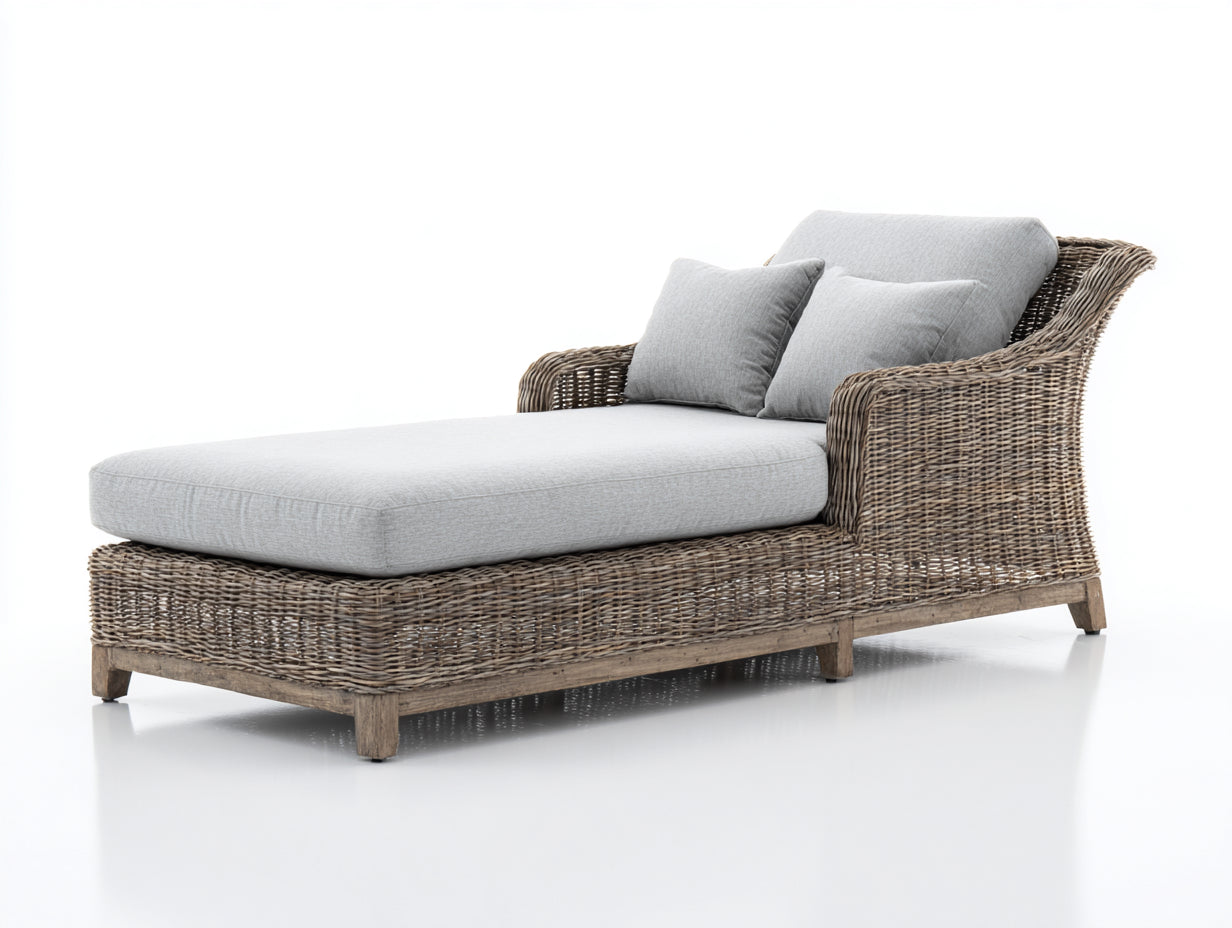 Bain de soleil - chaise longue en rotin naturel avec structure bois style extérieur moderne 180x70x75 cm design détente jardin