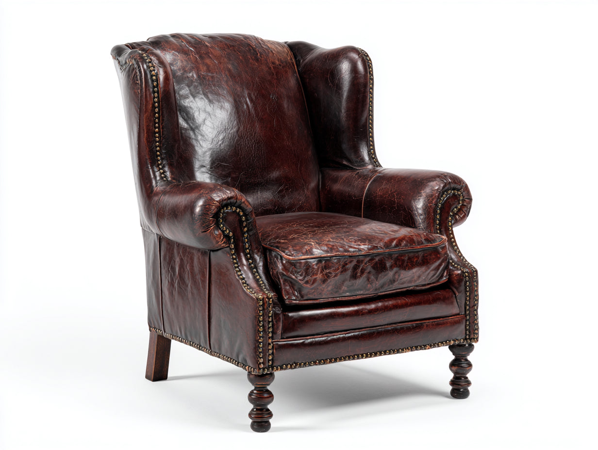 Fauteuil en cuir vintage 85x80x105 cm - fauteuil club cuir vieilli marron - design classique pour salon bureau et lecture