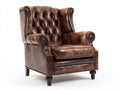 Fauteuil cuir vieilli style Chesterfield capitonné bois massif 85x80x105 cm - marron - design classique anglais