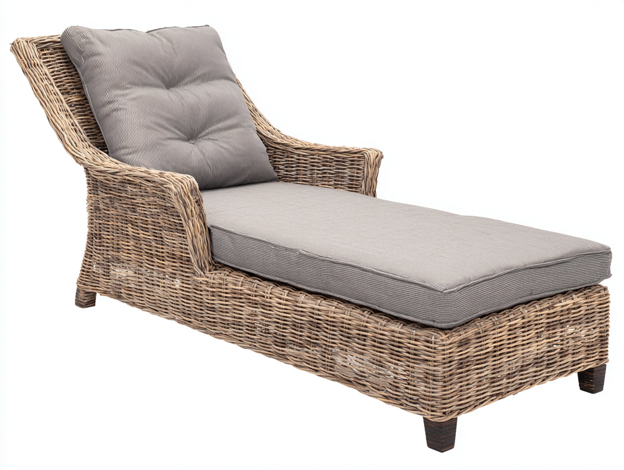 Bain de soleil en rotin 200x75x85 cm - chaise longue de jardin style naturel contemporain - rotin tressé brun avec coussin intégré - design extérieur confortable
