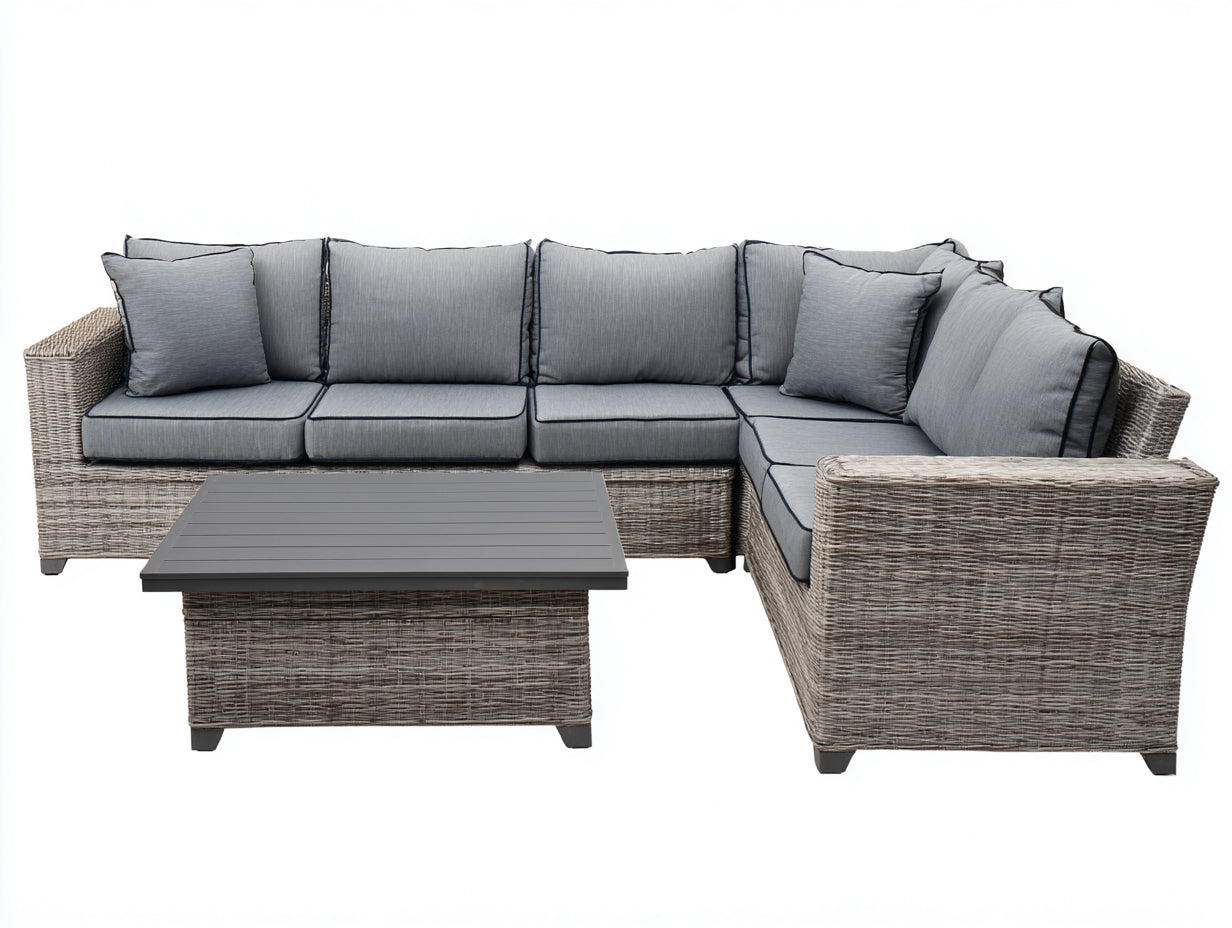 Canapé de jardin en rotin synthétique 260x200x75 cm - canapé d'angle extérieur dimensions complètes - beige gris - design moderne pour terrasse et jardin