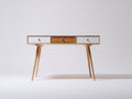 Bureau 120 x 40 x 78 cm en bois avec 3 tiroirs - Bureau scandinave blanc et bois naturel - Table de travail moderne pour bureau et chambre