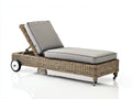 Bain de soleil en rotin 200x70x70 cm - chaise longue de jardin style naturel moderne - rotin tressé brun avec structure mobile à roues - design extérieur relax