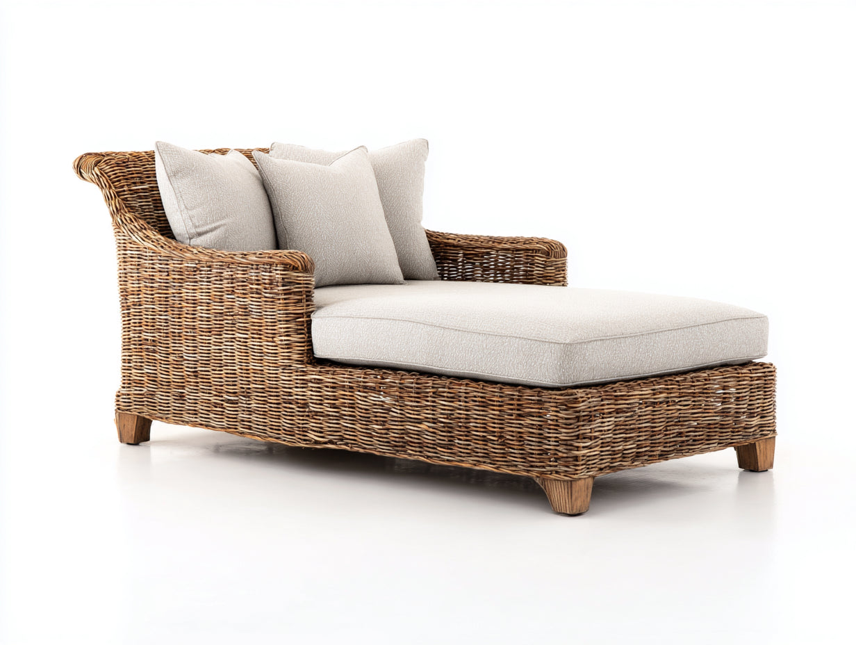 Bain de soleil en rotin tressé 190x70x75 cm - Rotin naturel - Style extérieur moderne avec assise relax