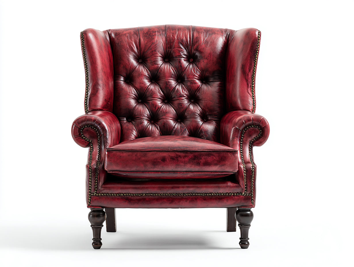 Fauteuil en cuir rouge capitonné style Chesterfield classique élégant salon 90x95x110 cm