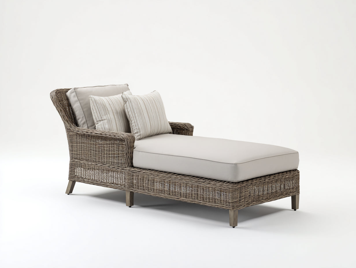 Bain de soleil en rotin tressé 200x75x80 cm - Rotin naturel - Chaise longue extérieure design moderne avec dossier inclinable