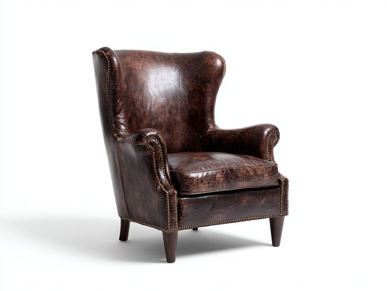 Fauteuil en cuir vintage 85x82x110 cm - fauteuil club cuir vieilli marron - design classique pour salon bureau et espace lecture
