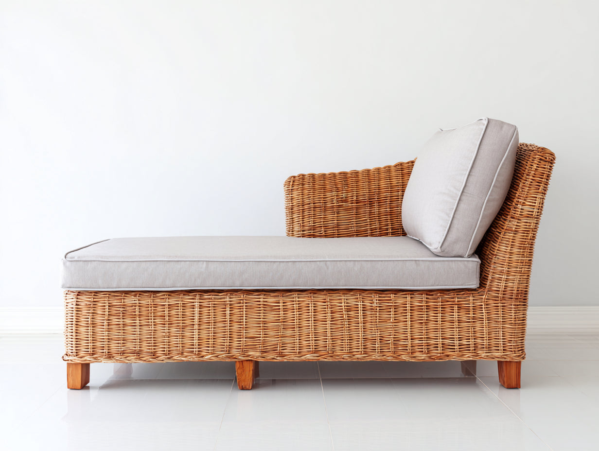 Bain de soleil en rotin tressé 180x65x75 cm - Rotin naturel - Style extérieur moderne avec structure relax