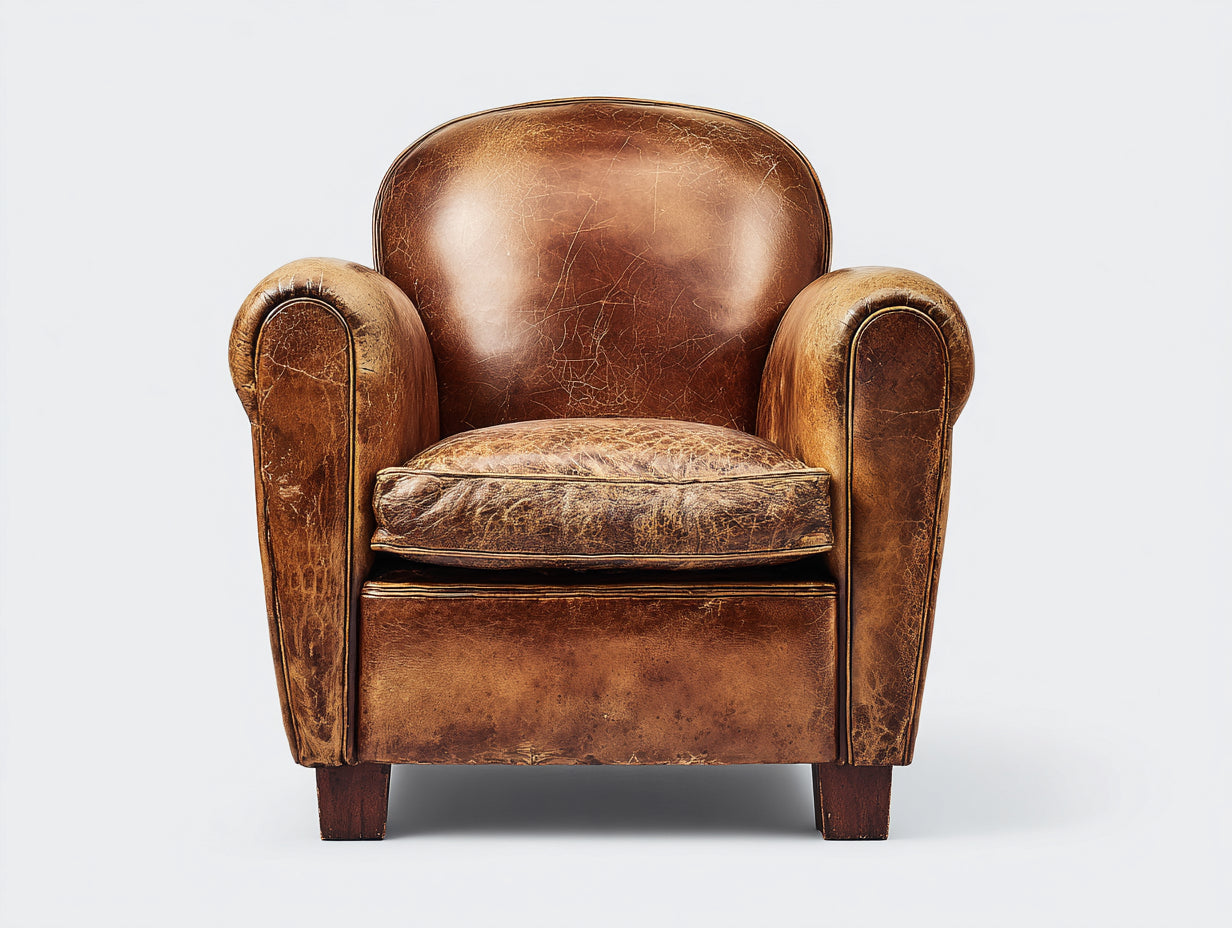 Fauteuil en cuir vieilli marron style vintage classique confortable design salon 85x90x95 cm