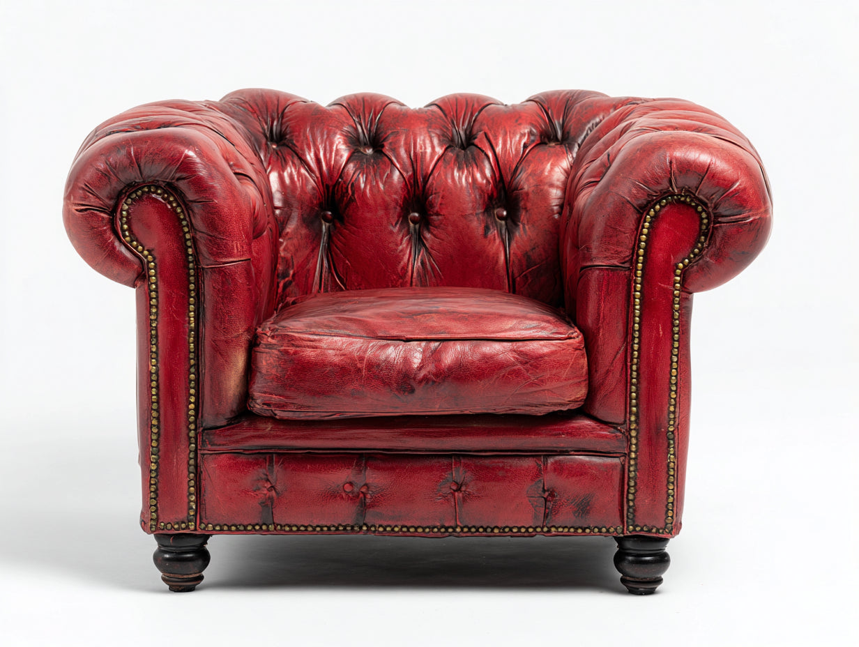 Fauteuil en cuir rouge capitonné style Chesterfield vintage luxe salon 90x95x110 cm