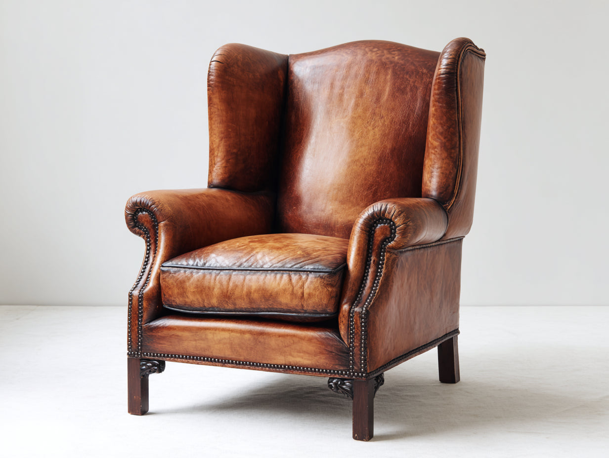 Fauteuil 88 x 92 x 110 cm en cuir synthétique marron - Fauteuil classique à dossier haut avec accoudoirs rembourrés - Fauteuil de salon style vintage