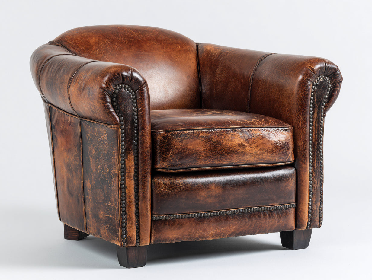Fauteuil en cuir vintage 85x85x75 cm - fauteuil de salon style club classique - cuir vieilli marron foncé avec finition capitonnée - design compact élégant