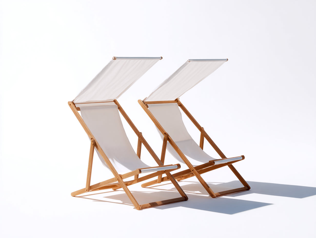 Bain de soleil - chaise longue en bois naturel avec toile blanche et auvent réglable 2 pièces 60x120x95 cm style extérieur détente
