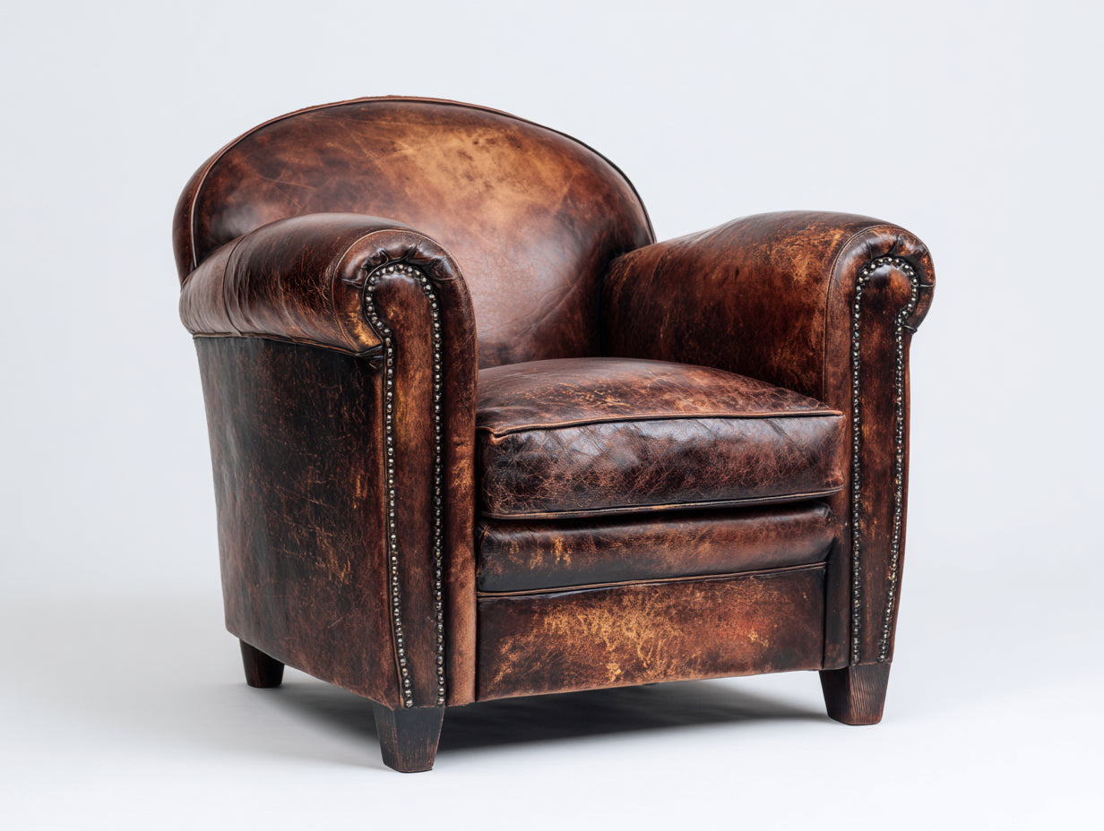 Fauteuil 82 x 84 x 78 cm en cuir synthétique marron vieilli - Fauteuil de salon avec accoudoirs rembourrés - Style vintage classique
