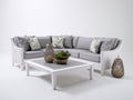 Canapé de jardin en rotin 300x300x70 cm - salon d'extérieur en forme d'angle style moderne - structure rotin blanc avec table basse assortie - design contemporain