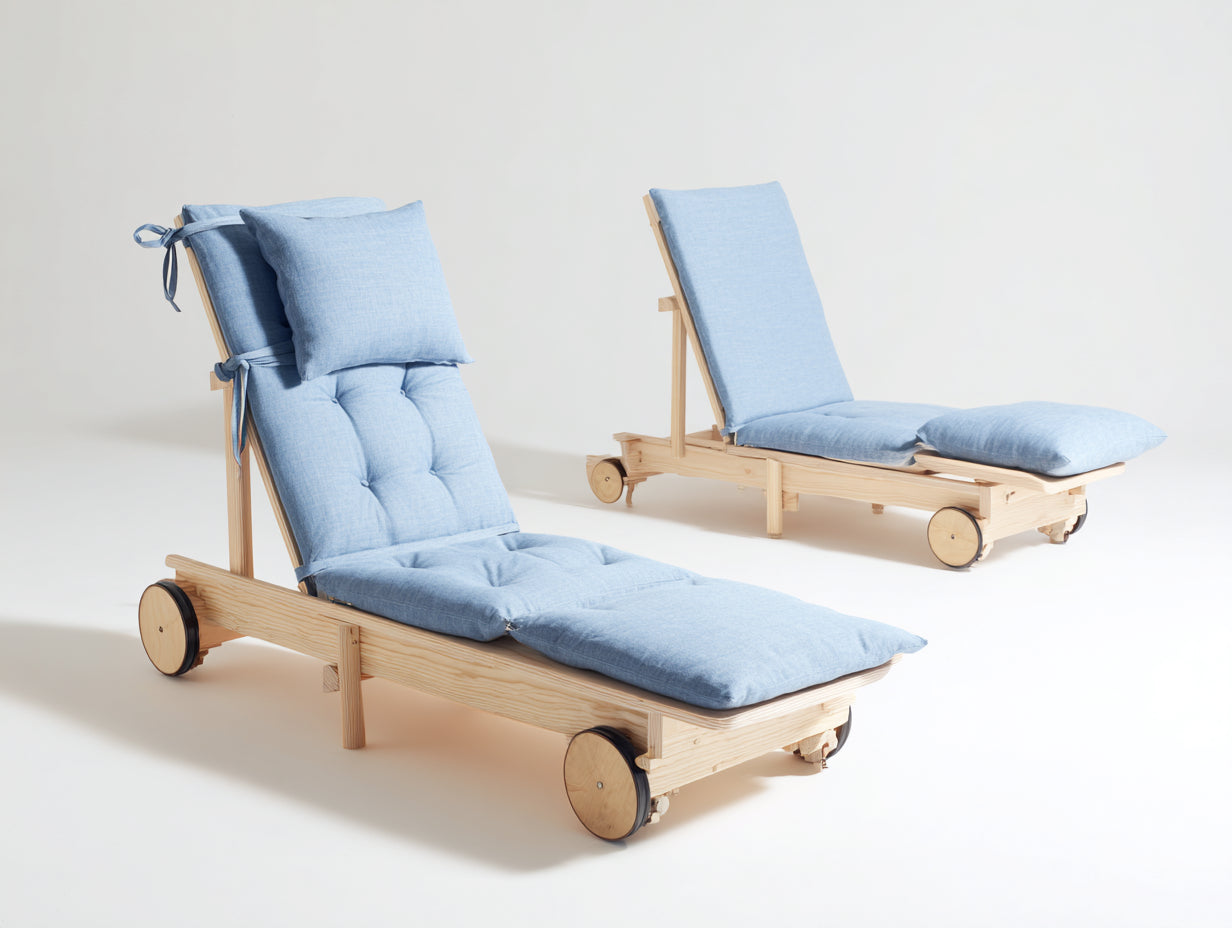 Bain de soleil bois naturel roues design moderne 190x60x85 cm - lot de 2 - style extérieur