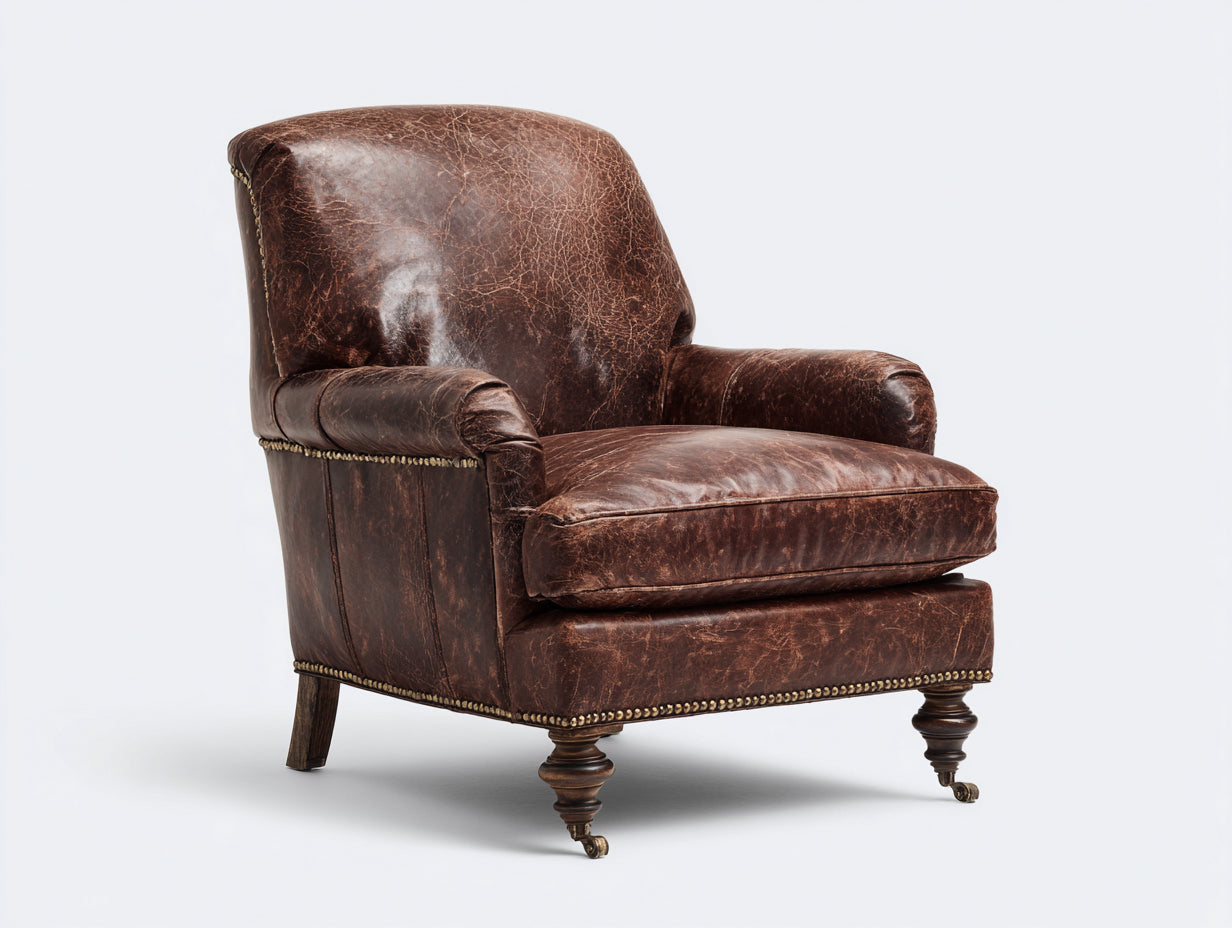 Fauteuil 84 x 90 x 92 cm en cuir synthétique marron vieilli - Fauteuil de salon avec accoudoirs rembourrés - Style vintage classique