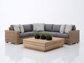 Canapé de jardin en rotin tressé 260x260x78 cm - Rotin naturel et gris - Ensemble lounge extérieur avec table basse