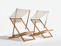 Bain de soleil en bois naturel avec toile écrue et pare-soleil pliable design extérieur 160x60x120 cm