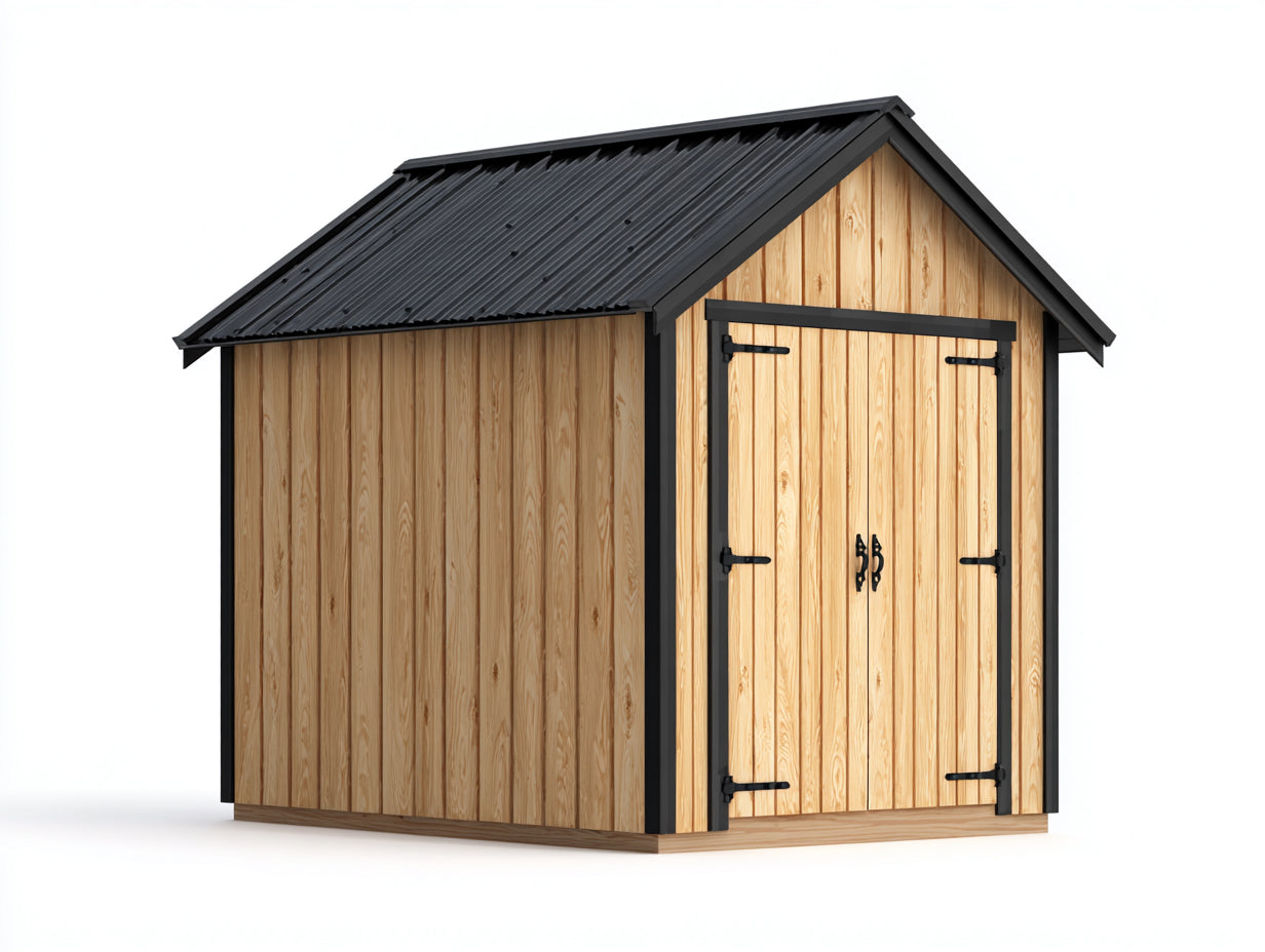 Abri de jardin bois naturel toit noir 200x200x220 cm - double portes - style moderne rustique