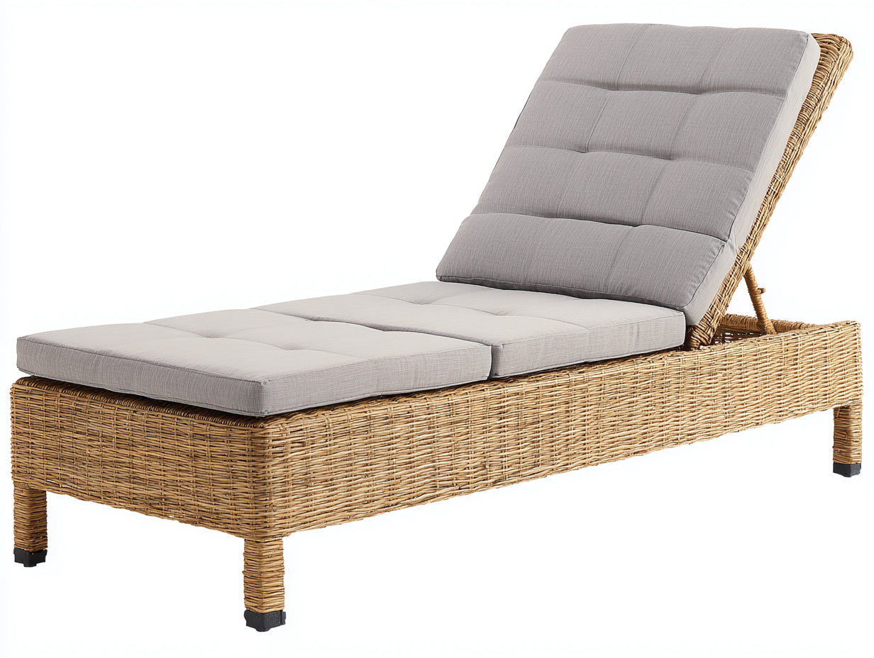 Bain de soleil en rotin tressé 200x70x80 cm - Rotin naturel - Chaise longue extérieure inclinable design moderne